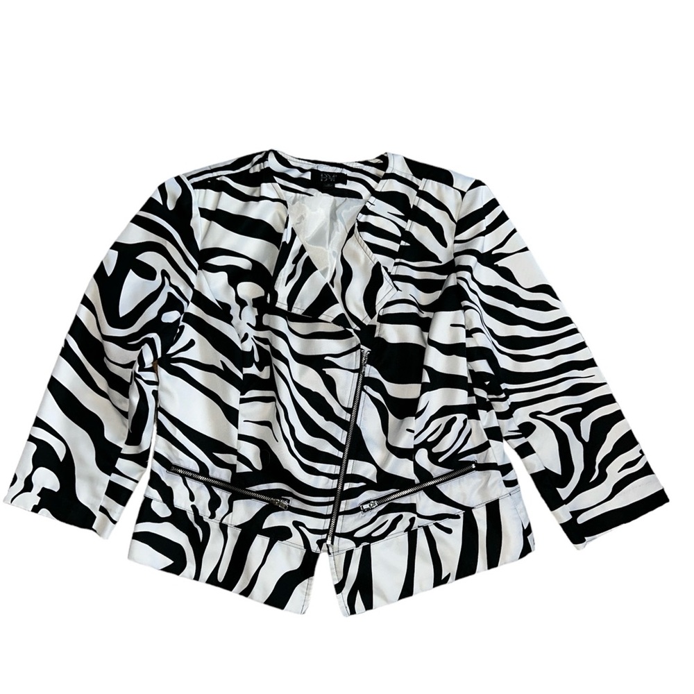 Donna Moore DM Black White zebra moto jacket Womens medium Cropped